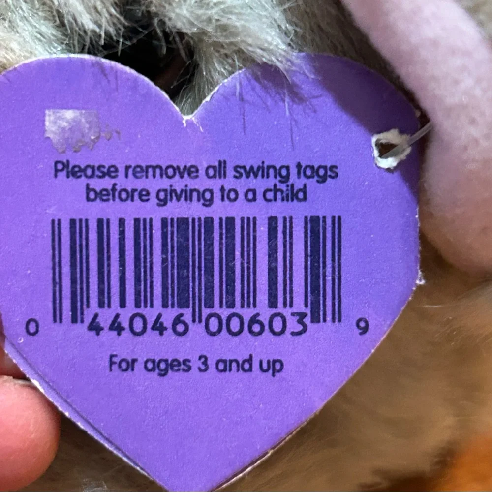 Swibco #6618 PUFFKINS Plush Murphy Gray Mouse Pink Ears DOB 5-1-97 Bean Bag Tags